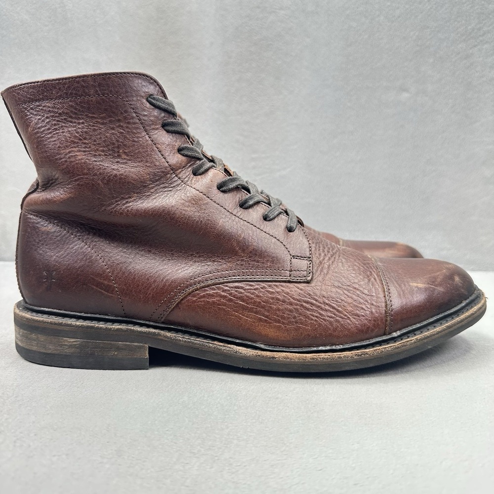 Frye Seth Mens Size 10 (D) Chelsea Boots Brown Leather Cap Toe Lace-Up Dress